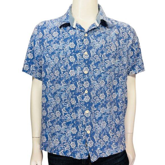 Nat Nast Mens Silk Hawaiian Shirt Blue Floral Short Sleeve Button Size XL - Picture 2 of 12